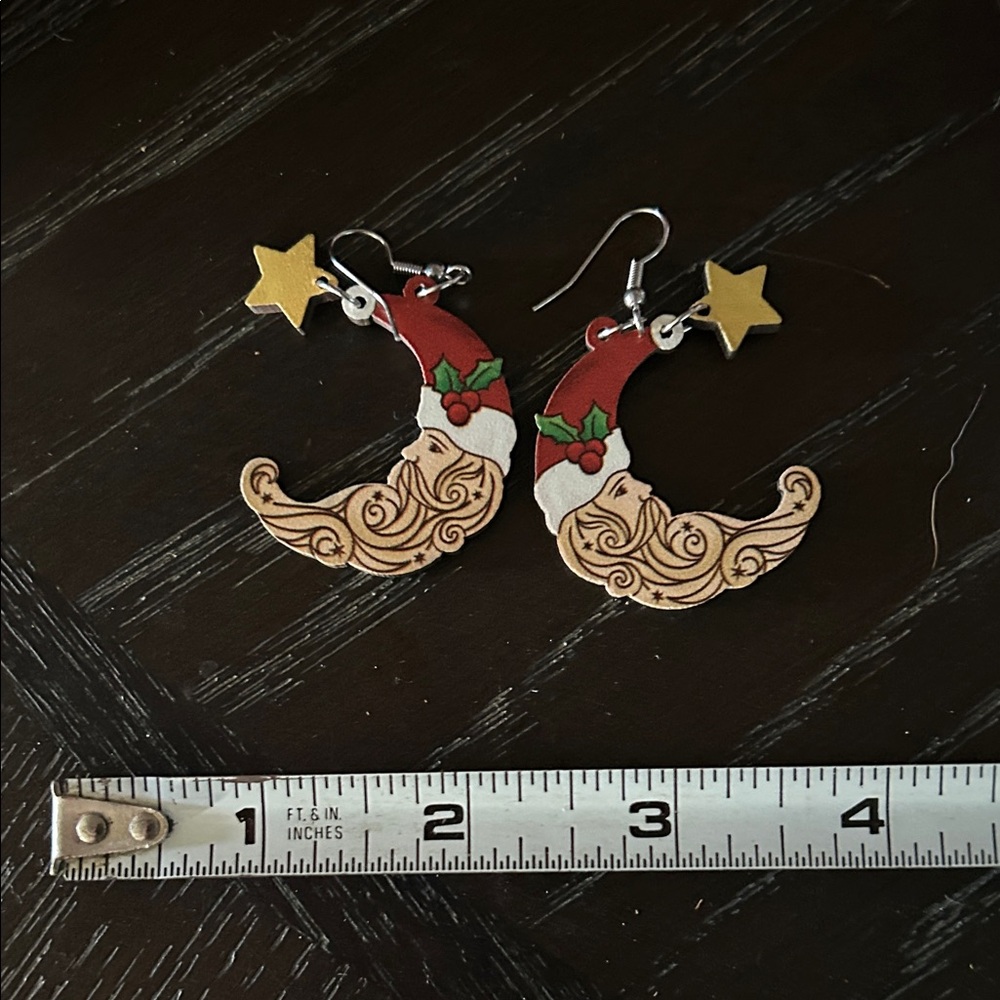 Festive wooden Santa Earrings with Stars